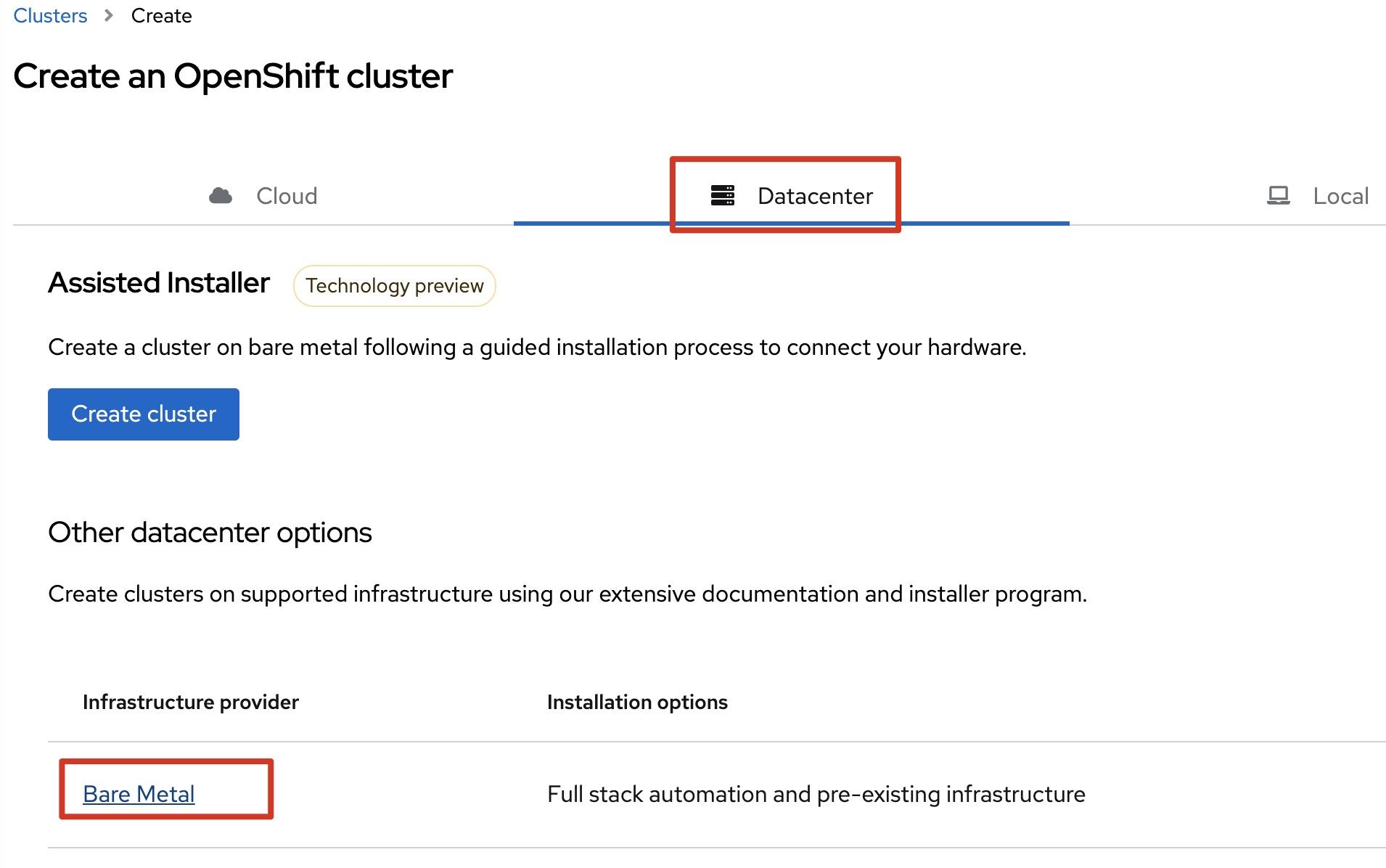 Create an OpenShift Cluster