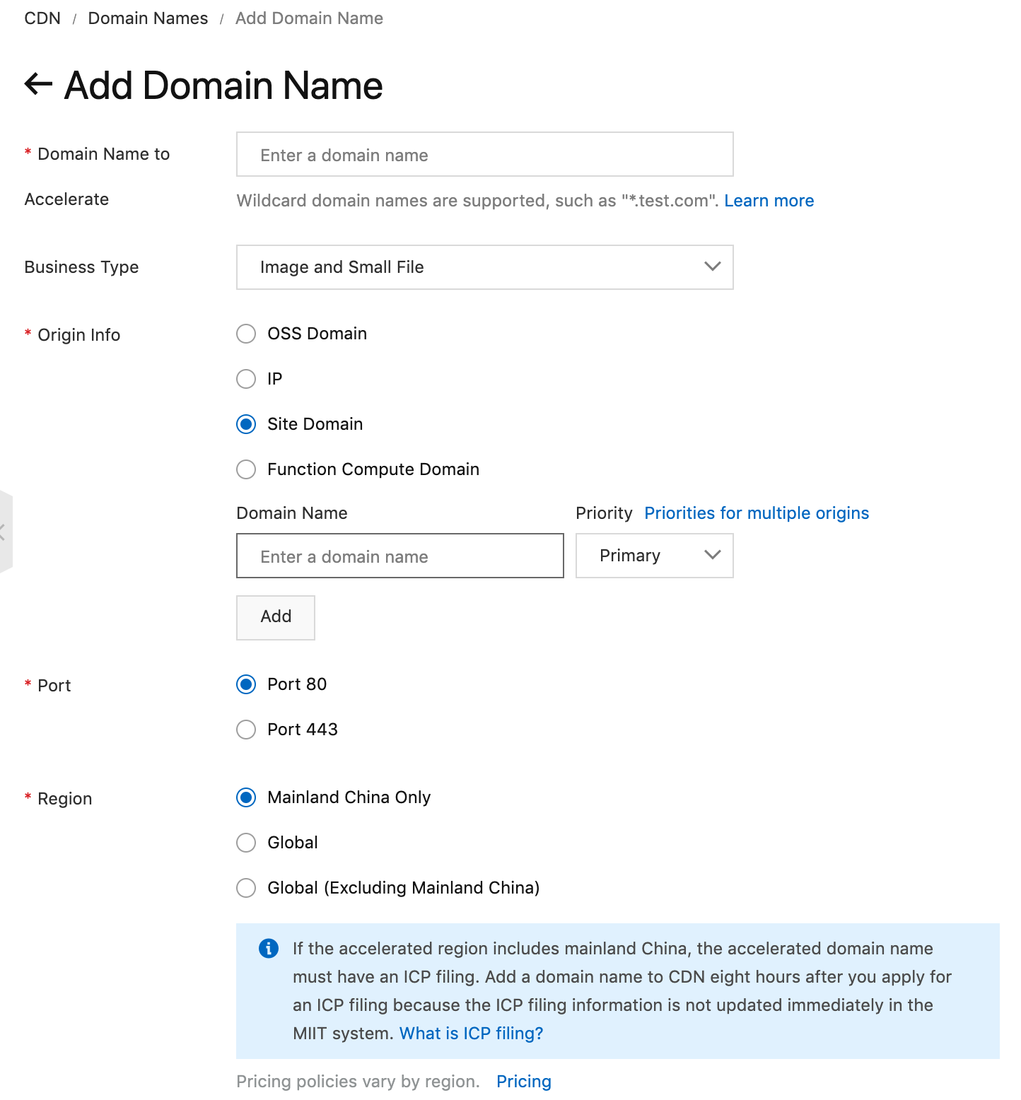 Add domain name to CDN